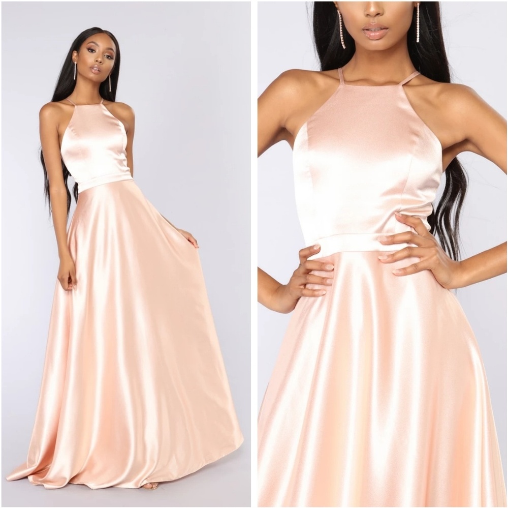 Fashion Nova Satin Rose Gold Gown